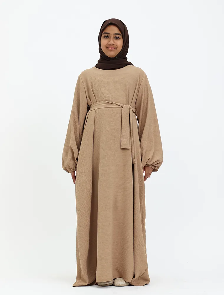 Camel Linen Feel Essential Girls Abaya